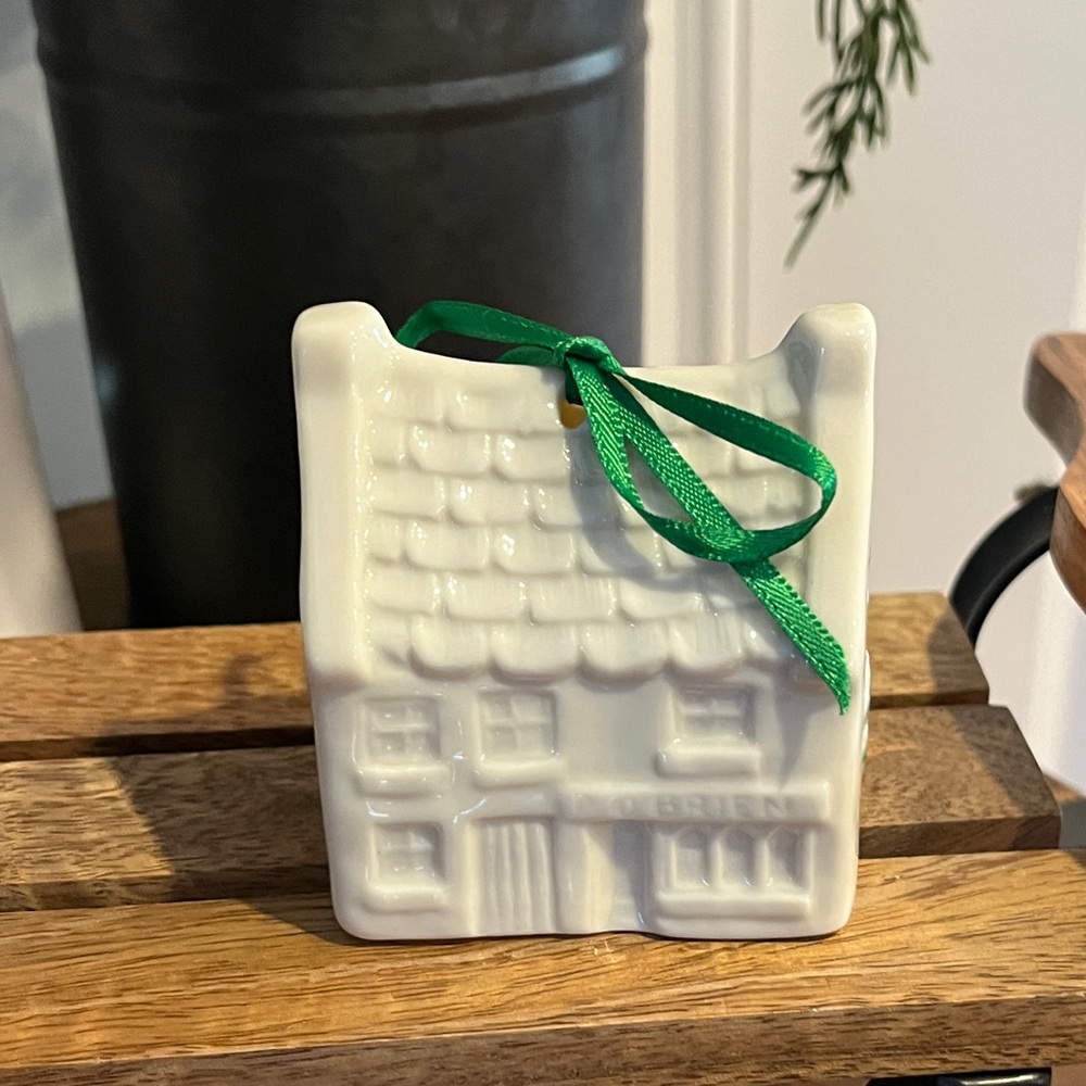 Signed Belleek O'Brien's Pub Christmas Ornament